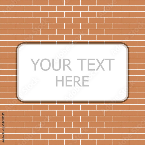 Vector illustration of a white poster hanging on clerical clips on a red brick wall background