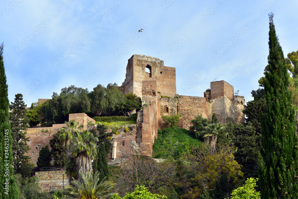 View of Alcazaba from the Plaza del General Torrijos, Malaga, Spain