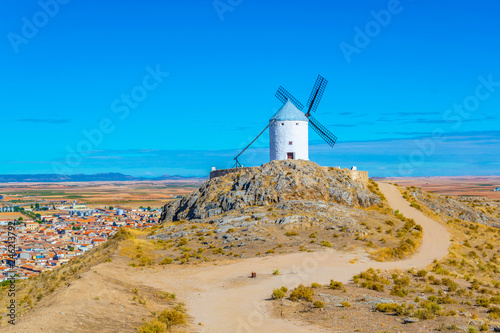 Traditional white windmills at Consuegra in Spain