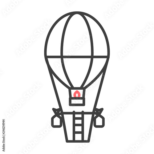 Hot air balloon flat line icon. Air transportation symbol, aerostat sign on white background