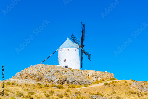 Traditional white windmills at Consuegra in Spain