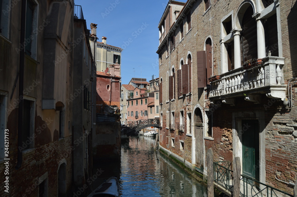 Fondamenta Folzi With The Narrow Canals In Venice. Travel, holidays, architecture. March 29, 2015. Venice, Veneto region, Italy.
