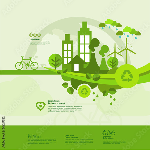 Let’s save the world together green ecology vector illustration.