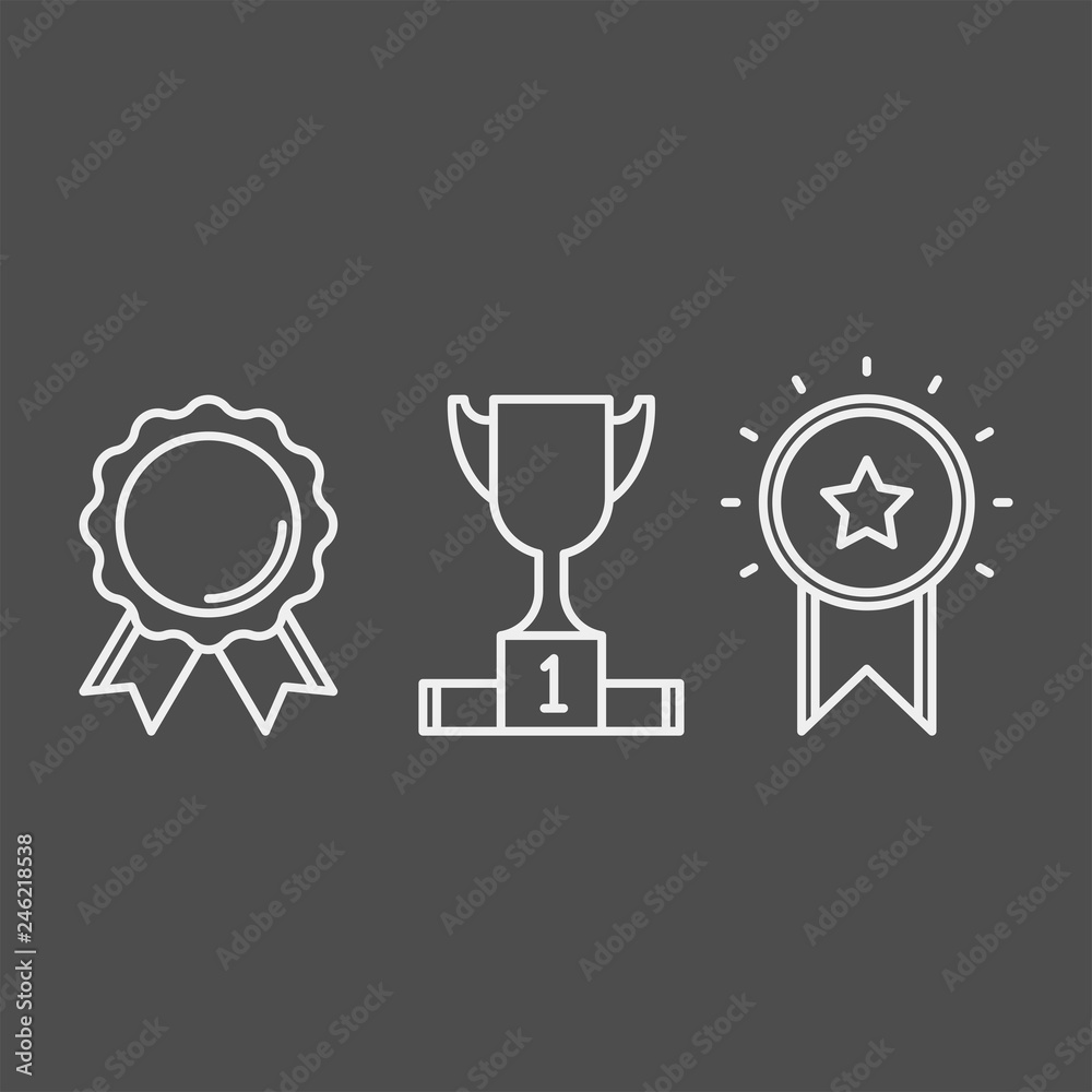 Award, medal, winner, victory flat vector icons. Awards flat vector icons set Award, medal, winner, victory flat vector icons. Awards flat vector icons set