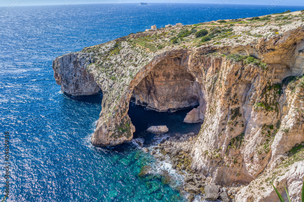 Nature landmarks - Blue Grotto and cliff on the southeastern coast of Malta
