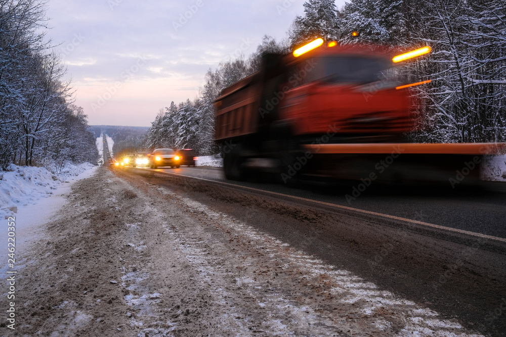 image of a truck on a winter road image of a truck on a winter road