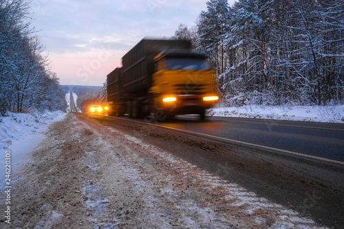  image of a truck on a winter road