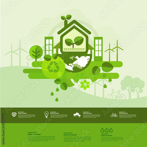 Let’s save the world together green ecology vector illustration.