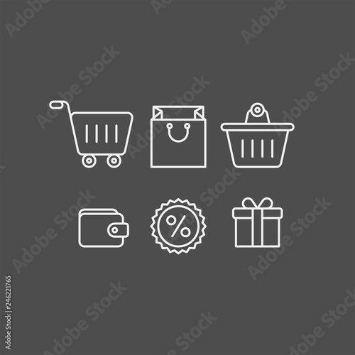 Shopping flat vector icons set. Shopping spree flat vector icons set. In a store flat vector icons set