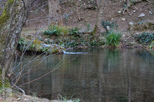 Well-groomed lake in a cold forest  it is filled with water from the mountains  beautiful and clean as a tear