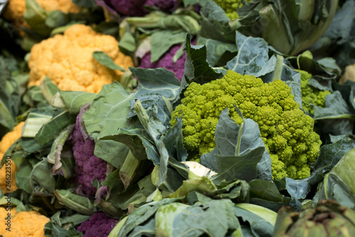 Fractal chartreuse cauliflower and broccoli hybrid aka Romanesco at market in Pacific Northwest