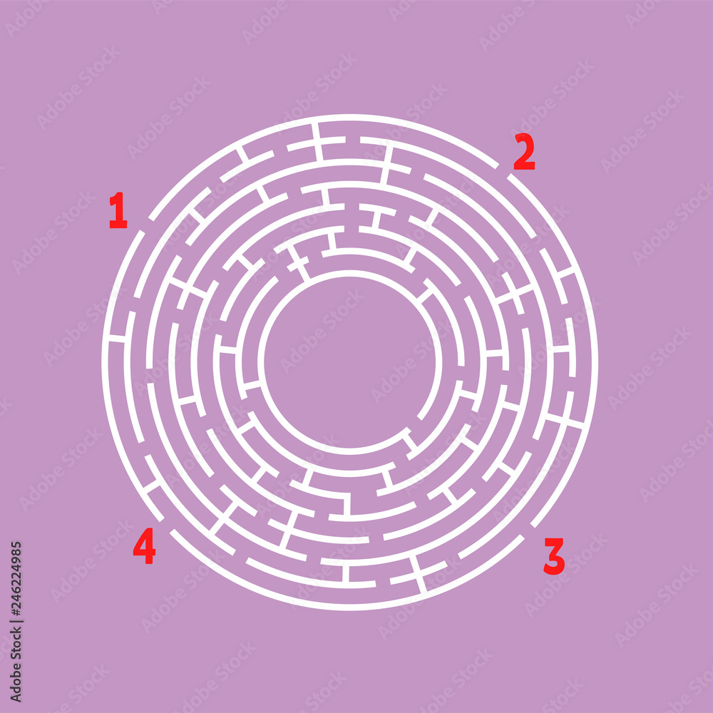 Abstract round maze. Game for kids. Puzzle for children. Find the right path. Labyrinth conundrum. Flat vector illustration isolated on color background. With place for your image.