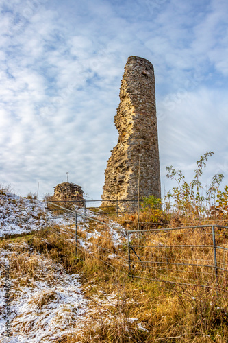Kronenburg Castle old ruins in winter, at Kronenburg, North Rhine-Westphalia, Germany