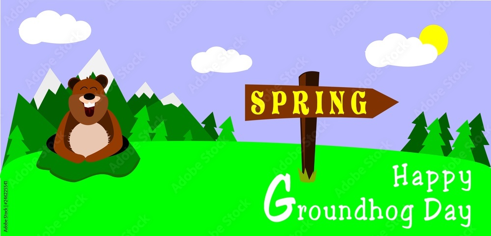 Happy Groundhog Day design background or poster with cute, funny groundhog Happy Groundhog Day design background or poster with cute, funny groundhog