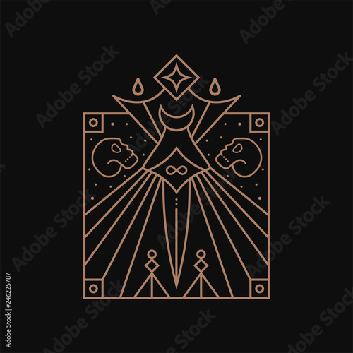 Skulls with dagger symbol. Line art
