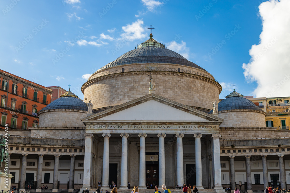 NAPOLI / ITALY - DECEMBER 23, 2018: Basilica of San Francesco di Paola in Piazza del Plebiscito (Plebiscite Square), Naples, Italy