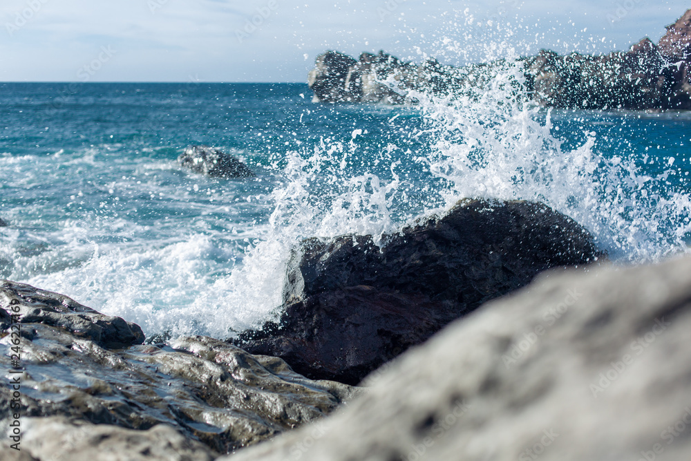 Fototapeta premium Waves splashing against the rocks. Lanzarote island.