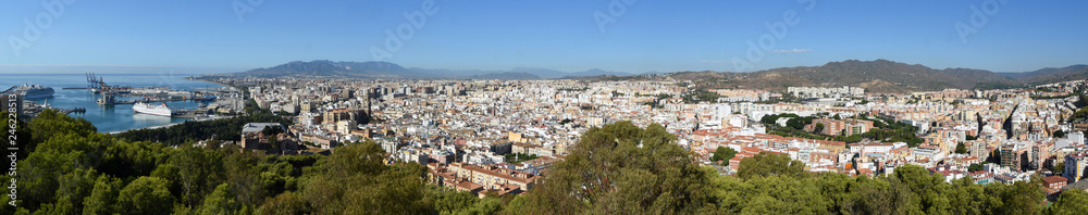 Panorama of the town  Malaga in Andalucia Spain.