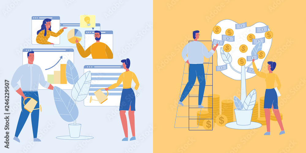 Illustration of Investment Watering Business Tree.