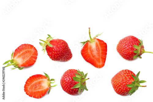 Strawberry and slices isolated on white background. Healthy food. top view