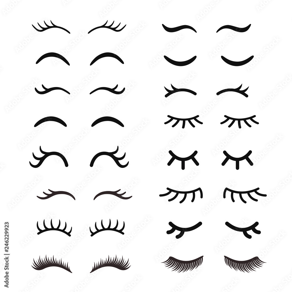 Set of cute cartoon eyelashes. Open and closed hand drawing eyes. Isolated  on white. Stock Vector | Adobe Stock