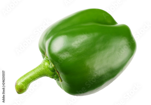 one green sweet bell pepper isolated on white background