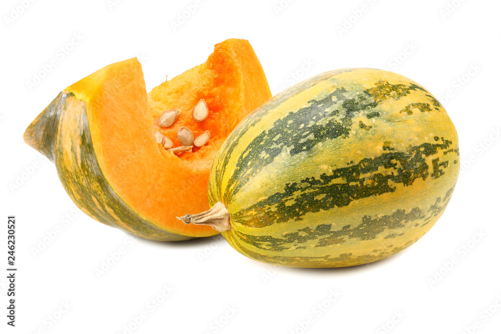pumpkin with piece of pumpkin isolated on white background pumpkin with piece of pumpkin isolated on white background