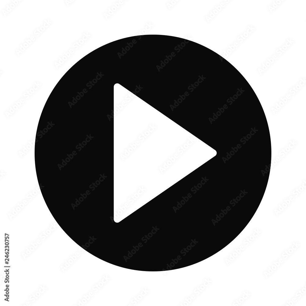 Filled Play button icon vector isolated on white background. Modern symbol in trendy flat style for mobile app and web design. Filled Play button icon vector isolated on white background. Modern symbol in trendy flat style for mobile app and web design.