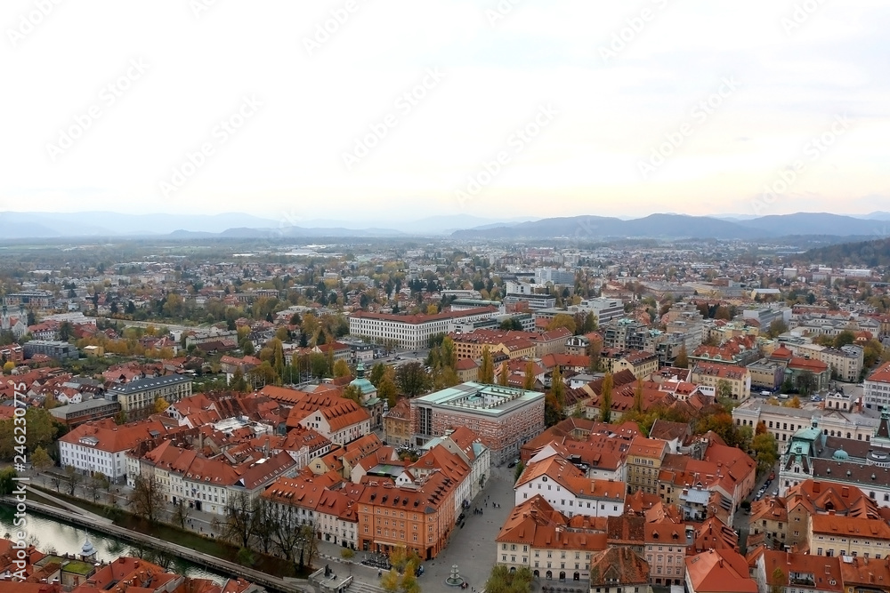 Aerial view of Ljubljana from The Ljubljana Castle.