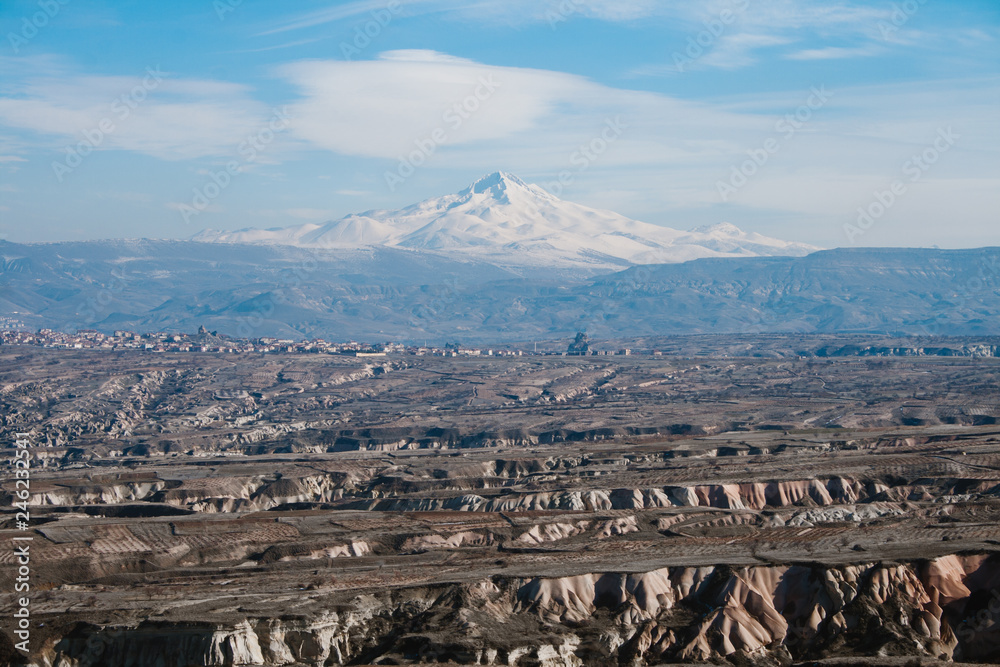 The view of Cappadocia and the mount Erciyes behind.