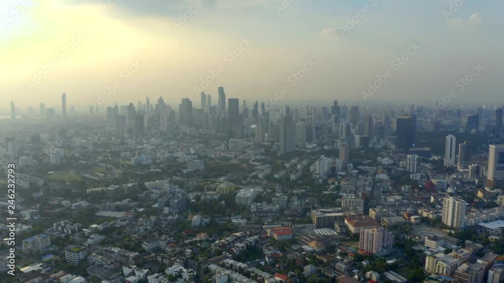 Bangkok central business downtown aerial view. Big city life. Bangkok central business downtown aerial view. Big city life.