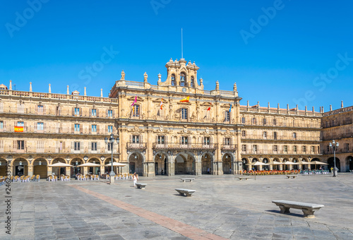 People are strolling through Plaza Mayor at Salamanca, Spain photo