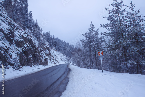 snowy road in winter landscape
