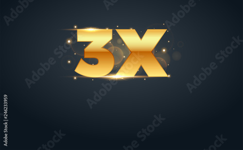 3x multiply number in Gold letters. Isolated Vector Illustration