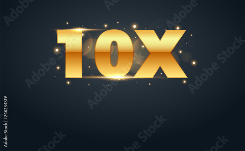 10x multiply number in Gold letters. Isolated Vector Illustration
