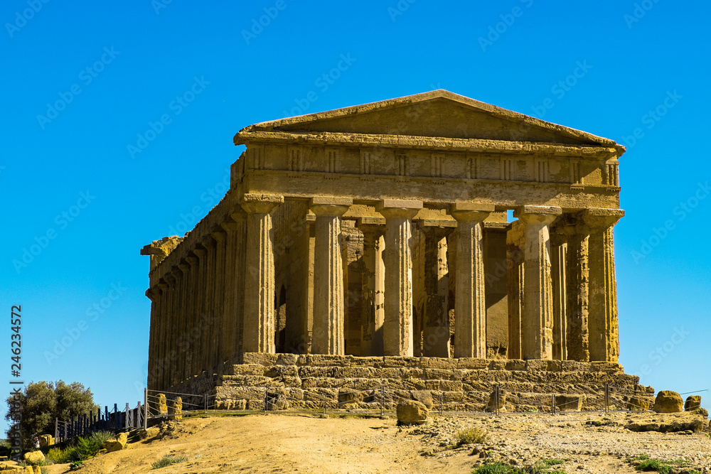 Greek Temple of Concordia, located in the park of the Valley of the Temples in Agrigento, Sicily.