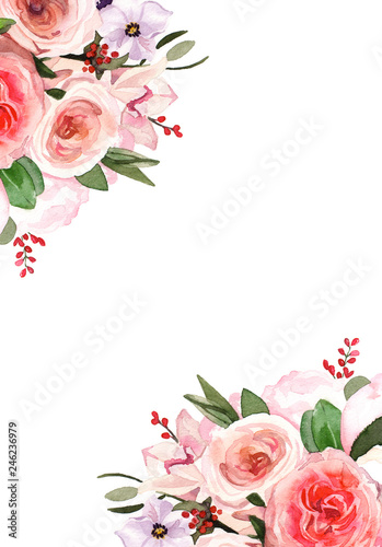 Watercolor hand-painted spring botany floral illustration template