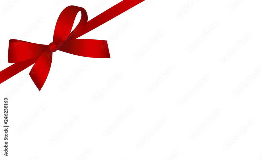 Decorative red satin bow with ribbon isolated on white. Vector gift bow with curled ribbon for page decor. Decorative red satin bow with ribbon isolated on white. Vector gift bow with curled ribbon for page decor.