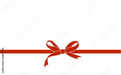 Decorative Red bow with horizontal  ribbon isolated on white. Vector gift bow with red ribbon for page decor.