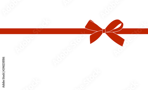 Decorative Red bow with horizontal  ribbon isolated on white. Vector gift bow with red ribbon for page decor. photo