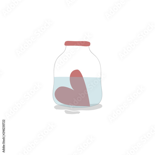 Vector illustration with cute red heart in the jar with water on white background. Romantic and funny hand drawn illustration perfect for cards, poster, scrapbooking or banners. Vector. Eps10