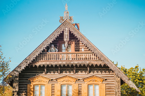 Roof detail of a traditional Russian wooden house