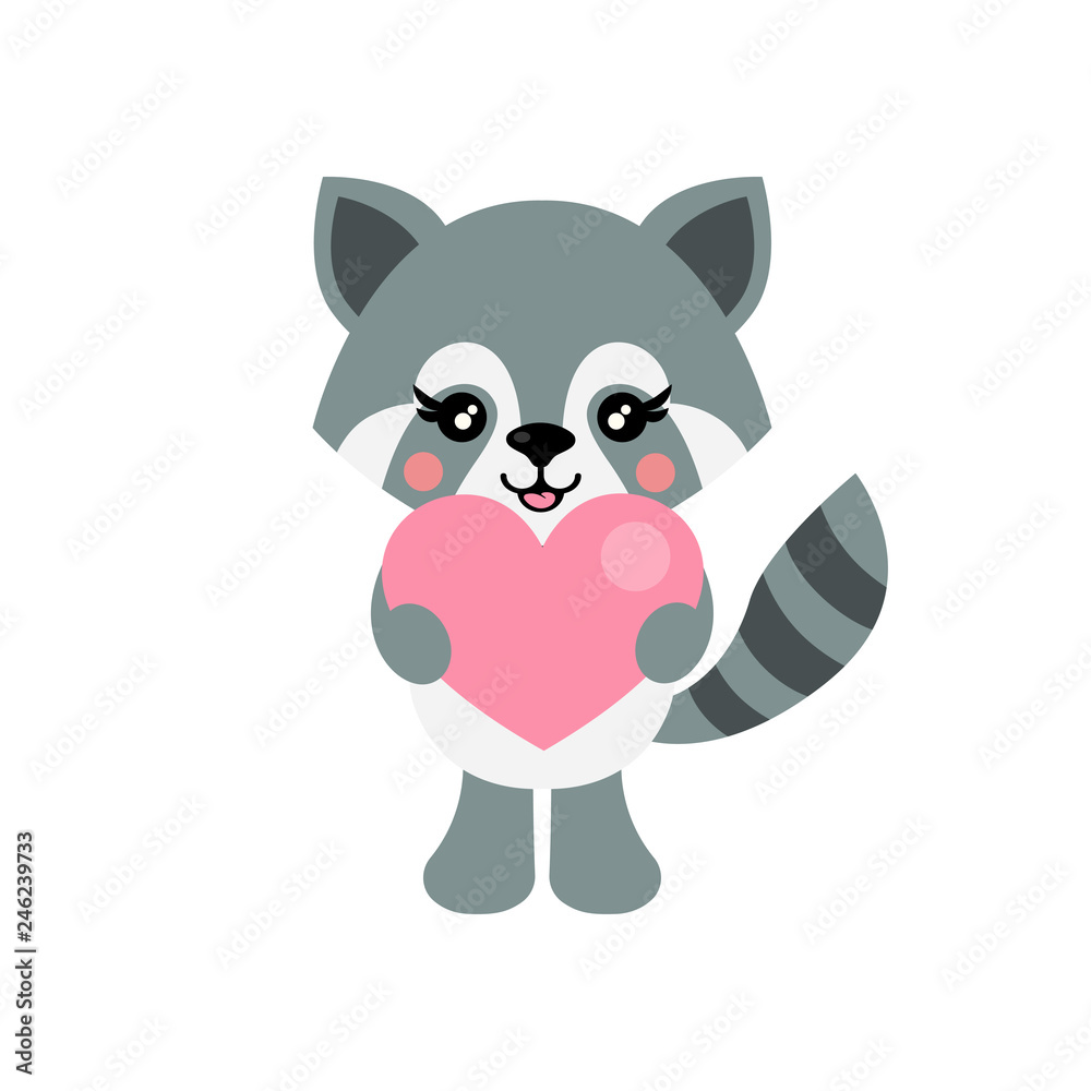 cartoon cute raccoon with heart