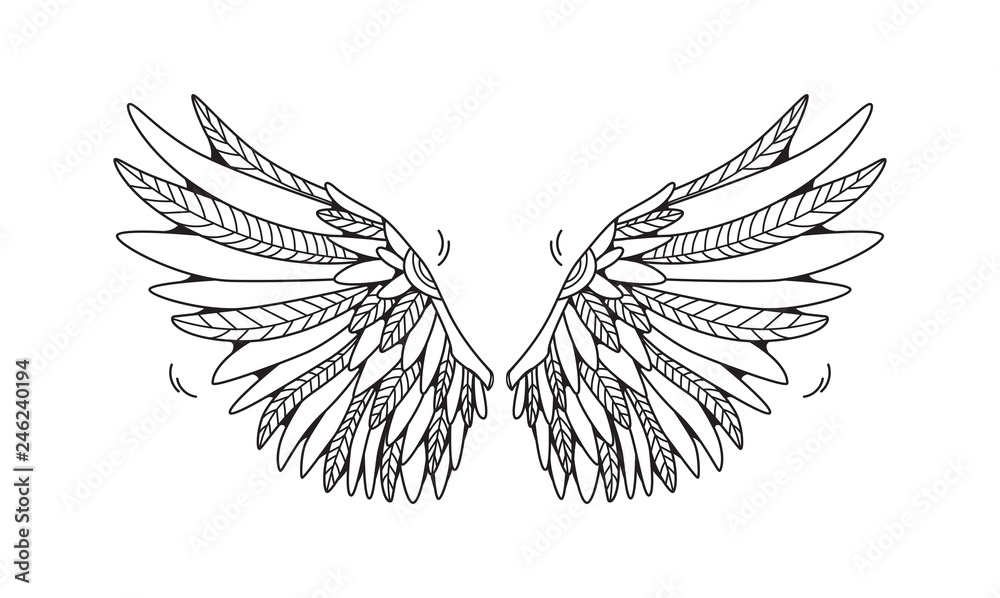 Obraz premium Wings isolated on white background. Cartoon vector illustration. Can be used as stickers, prints, etc.