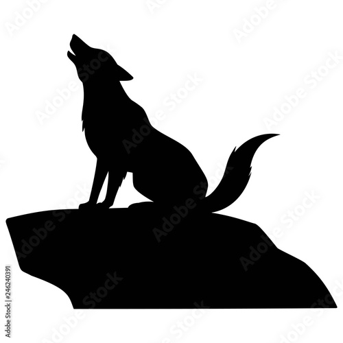Wolf Howling on Rock - A vector cartoon illustration of a Wolf Howling on Rock.