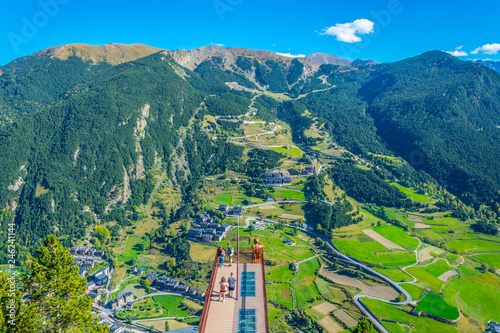 Aerial view of Canillo town viewed from Roc del Quer viewpoint at Andorra