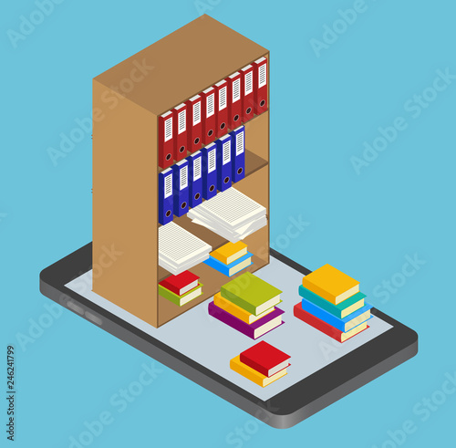 Concept - electronic library. isometric flat design