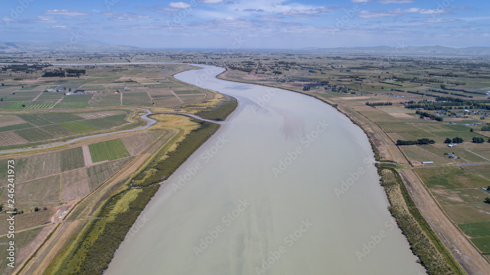 blue river seen from the drone in New Zeland