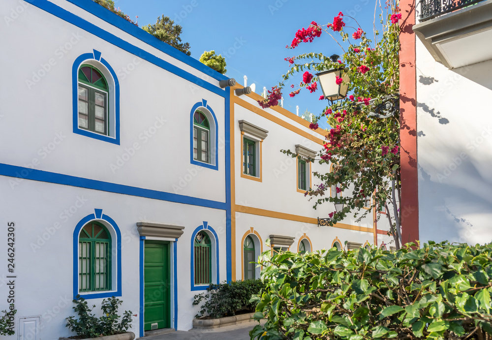 Fototapeta premium Wunderschön gepflanzte malerische Gasse in Puerto de Mogan