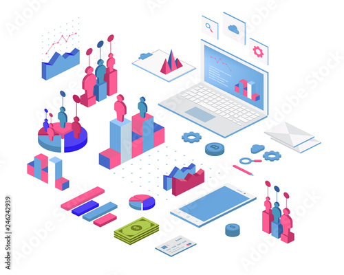 Flat 3d isometric infographic for your business presentations. Big set of infographics with data icons, charts and design elements.